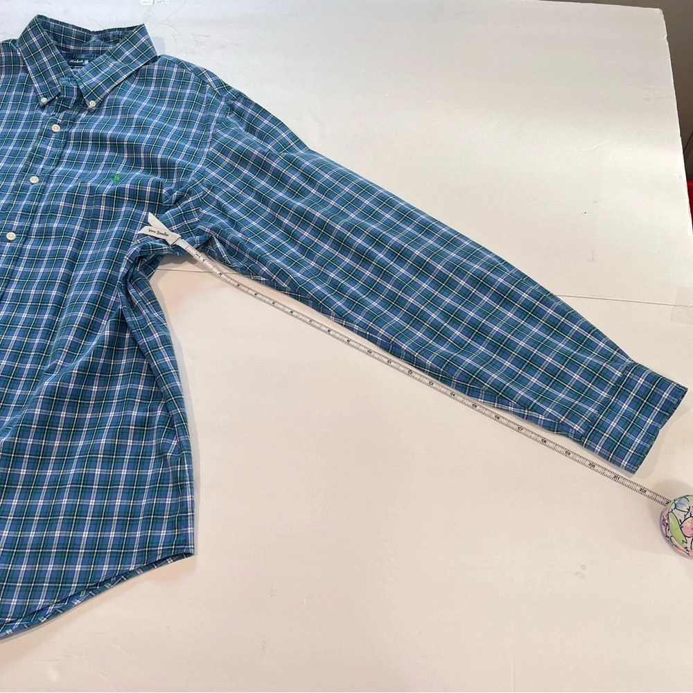 Polo Ralph Lauren Blue Green Plaid Cotton Button Down‎ Shirt XL
